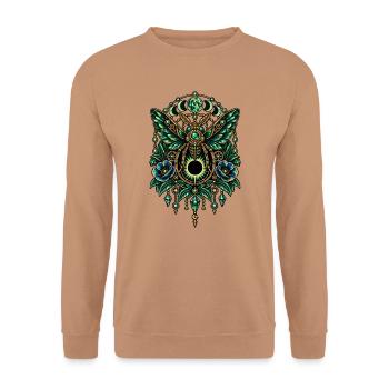 Smaragdgrüner Schwarzkäfer - Unisex Pullover - Mocca - Vorne - Alina (178cm) & Michal (187cm)