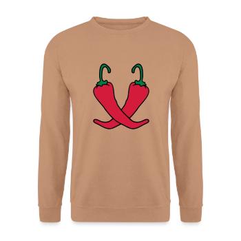 2 chili chilli peppers hot hot - Unisex Sweatshirt - mocha - Front - Alina (178cm) & Michal (187cm)