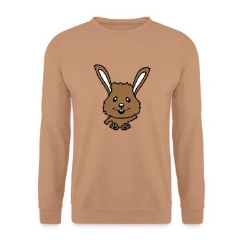 Hase Kaninchen Häschen Cartoon Kleintier niedlich - Unisex Pullover - Mocca - Vorne - Alina (178cm) & Michal (187cm)