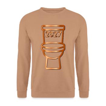 Toilettenjahr 2027 - Unisex Pullover - Mocca - Vorne - Alina (178cm) & Michal (187cm)