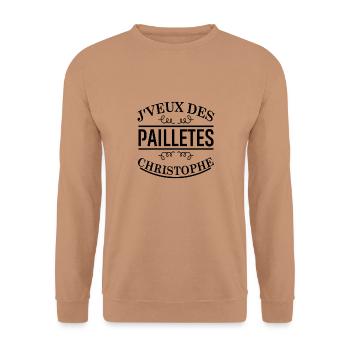Tshirt homme J'veux des pailletes Christophe - Sweat-shirt Unisexe - moka - Devant - Alina (178cm) & Michal (187cm)