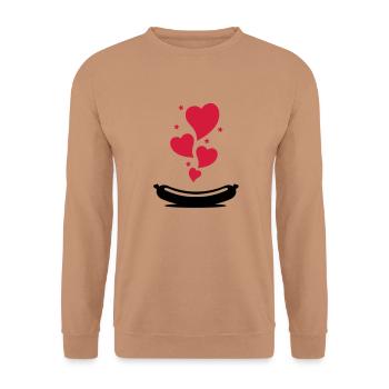 love_wurst_f2 - Unisex Pullover - Mocca - Vorne - Alina (178cm) & Michal (187cm)