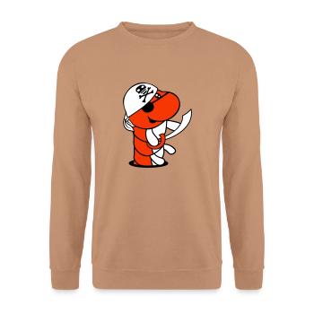 Raupe Loch Pirat Matrose Mütze Lustig Süß Comic - Unisex Pullover - Mocca - Vorne - Alina (178cm) & Michal (187cm)