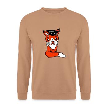 Fuchs Abitur Schulabschluss Zeugnisse College Hut - Unisex Pullover - Mocca - Vorne - Alina (178cm) & Michal (187cm)
