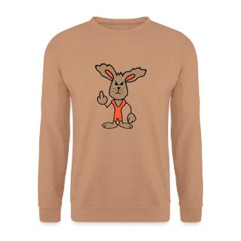 Hase Mittelfinger Zeigen Böse Frech Beleidigend - Unisex Pullover - Mocca - Vorne - Alina (178cm) & Michal (187cm)