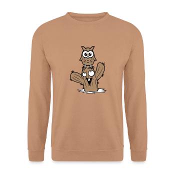 Owl Cactus Desert 2 Friends Happy Team Cartoon - Unisex Sweatshirt - mocha - Front - Alina (178cm) & Michal (187cm)