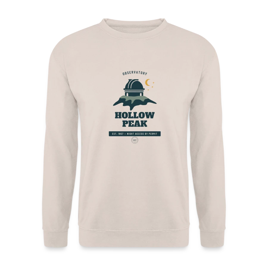 Hollow Peak badge on a unisex sweatshirt, sand, front
