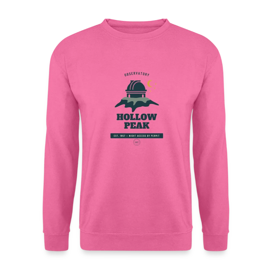 Hollow Peak badge on a unisex sweatshirt, pink, front