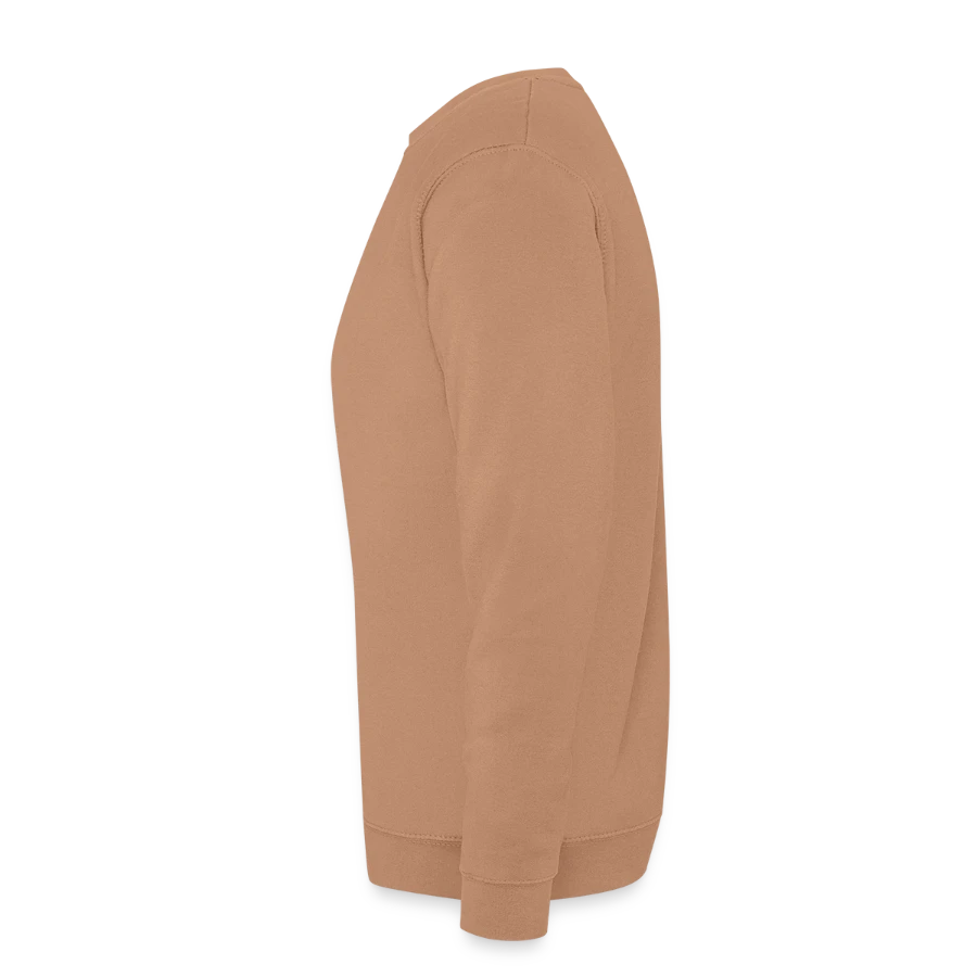 Hollow Peak badge on a unisex sweatshirt, mocha, left