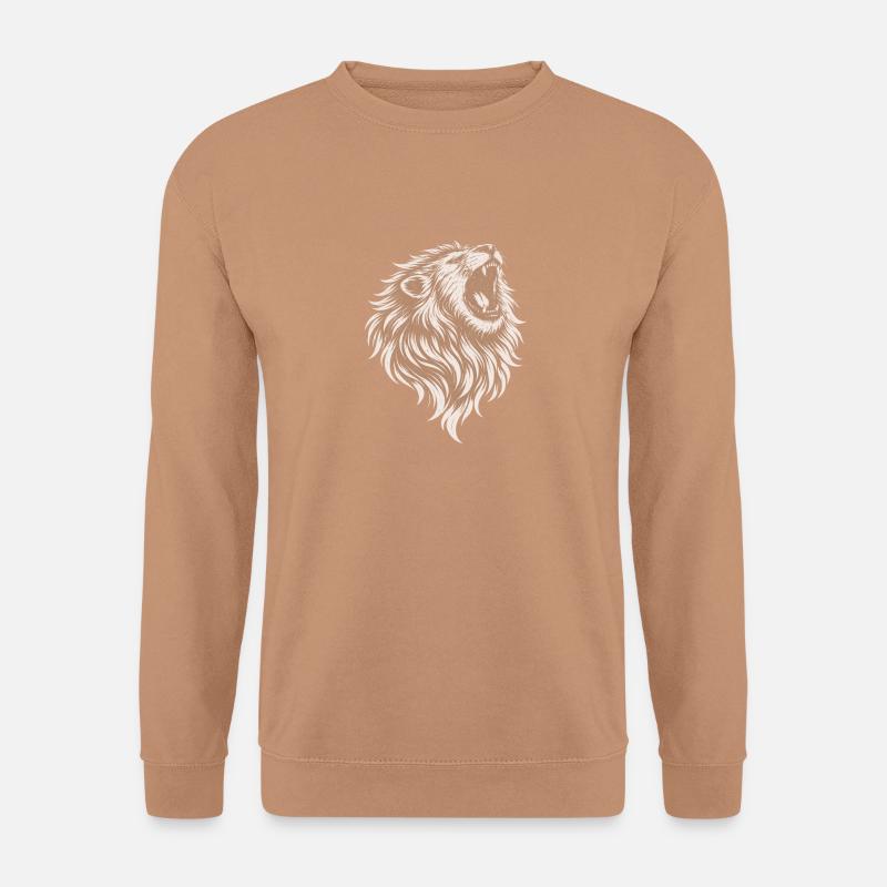 Roaring Lion – Monochrome Vector Art - Unisex Pullover - Mocca