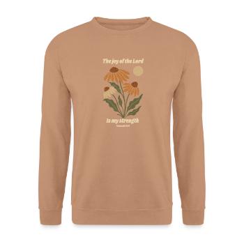 Freude des Herrn Blütenleuchten - Unisex Pullover - Mocca - Vorne - Alina (178cm) & Michal (187cm)