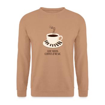 Kaffee, Musik und Klavier - Unisex Pullover - Mocca - Vorne - Alina (178cm) & Michal (187cm)