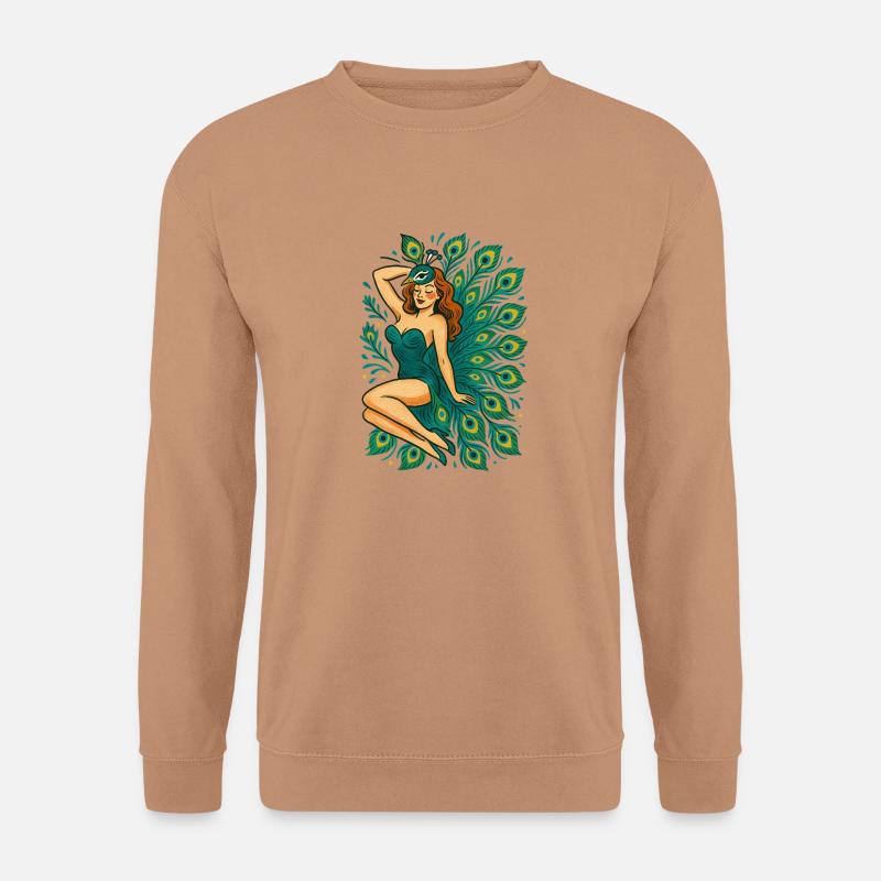 Pfauen-Pinup - Unisex Pullover - Mocca