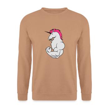 bodybuilding_einhorn_02 - Unisex Pullover - Mocca - Vorne - Alina (178cm) & Michal (187cm)
