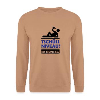 tschuess_niveau_2 - Unisex Pullover - Mocca - Vorne - Alina (178cm) & Michal (187cm)
