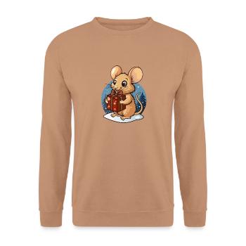Cute mouse with gift at Christmas - Unisex Sweatshirt - mocha - Front - Alina (178cm) & Michal (187cm)