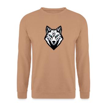 Wolfskopf-Logo, Symbol, Emblem, Tätowierung - Unisex Pullover - Mocca - Vorne - Alina (178cm) & Michal (187cm)