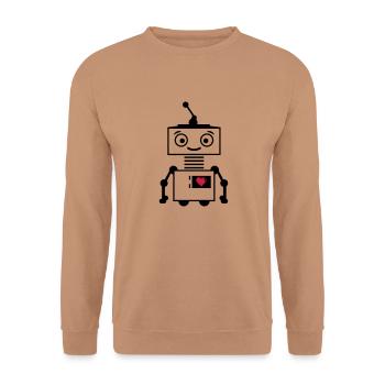 roboter_herz_2 - Unisex Pullover - Mocca - Vorne - Alina (178cm) & Michal (187cm)
