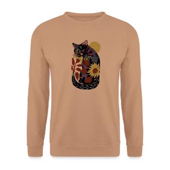 SONNENBLUMENKATZE - Unisex Pullover - Mocca - Vorne - Alina (178cm) & Michal (187cm)