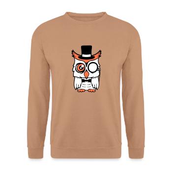 Sir Owl Top Hat Monocle Glasses Rich Mr. - Unisex Sweatshirt - mocha - Front - Alina (178cm) & Michal (187cm)