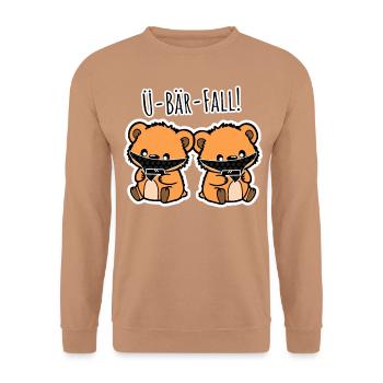 Ü-Bär-Fall! Niedlicher Räuber Bären Überfall! - Unisex Pullover - Mocca - Vorne - Alina (178cm) & Michal (187cm)