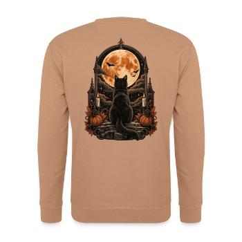 Schwarze Katze Vollmond Magie - Unisex Pullover - Mocca - Hinten - Michal (187cm)