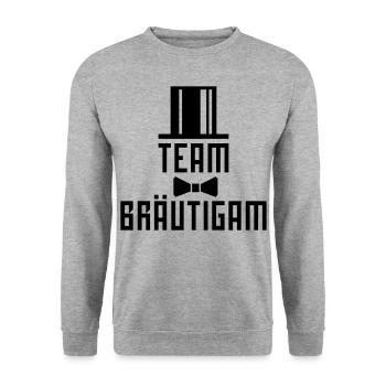Team Bräutigam Fliege 1c - Unisex Pullover - Weißgrau meliert - Vorne - Alina (178cm) & Michal (187cm)