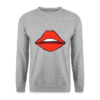 red mouth gift lips kiss tongue teeth style - Unisex Sweatshirt - salt & pepper - Front - Alina (178cm) & Michal (187cm)