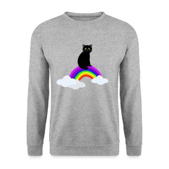Katze auf Regenbogen - Unisex Pullover - Weißgrau meliert - Vorne - Alina (178cm) & Michal (187cm)