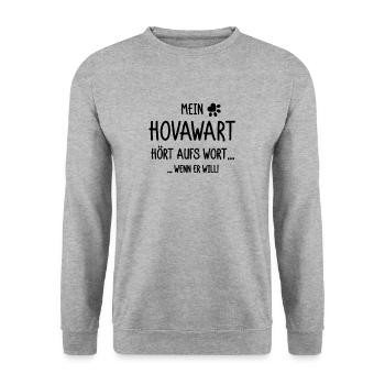 Mein Hovawart hört aufs Wort wenn er will - Unisex Pullover - Weißgrau meliert - Vorne - Alina (178cm) & Michal (187cm)