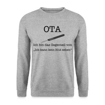 OTA Spruch Skalpell Operationstechnische Assistenz - Unisex Pullover - Weißgrau meliert - Vorne - Alina (178cm) & Michal (187cm)