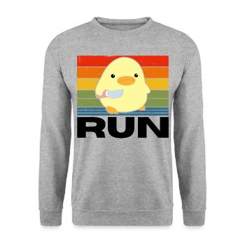 Run duck with knife meme funny saying vintage - Unisex Sweatshirt - salt & pepper - Front - Alina (178cm) & Michal (187cm)