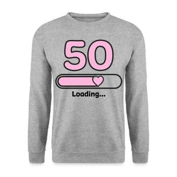 50 Jahre - Unisex Pullover - Weißgrau meliert - Vorne - Alina (178cm) & Michal (187cm)