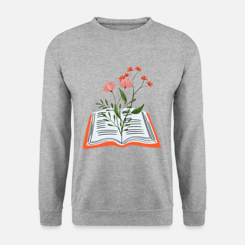 Blumen wachsen aus dem Buch - Unisex Pullover - Weißgrau meliert