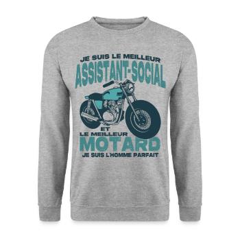 Le meilleur motard et le meilleur assistant-social - Sweat-shirt Unisexe - gris chiné - Devant - Alina (178cm) & Michal (187cm)