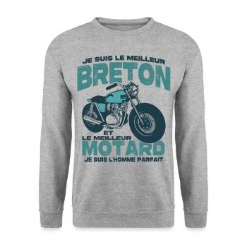 Le meilleur motard et le meilleur breton - Sweat-shirt Unisexe - gris chiné - Devant - Alina (178cm) & Michal (187cm)