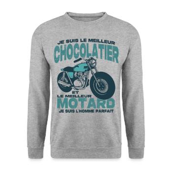 Le meilleur motard et le meilleur chocolatier - Sweat-shirt Unisexe - gris chiné - Devant - Alina (178cm) & Michal (187cm)