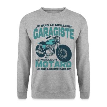 Le meilleur motard et le meilleur garagiste - Sweat-shirt Unisexe - gris chiné - Devant - Alina (178cm) & Michal (187cm)