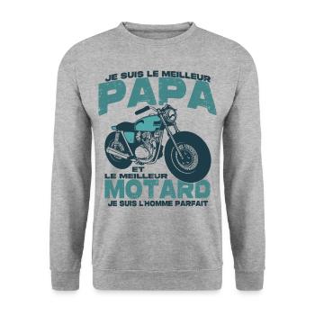 Le meilleur motard et le meilleur papa - Sweat-shirt Unisexe - gris chiné - Devant - Alina (178cm) & Michal (187cm)