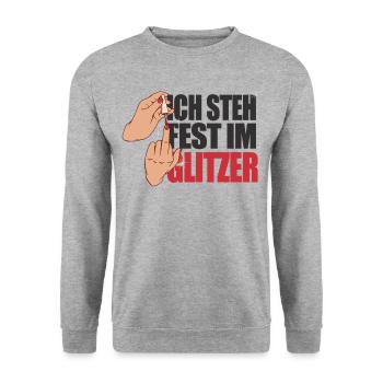 Fest im Glitzer Mittelfinger Nagellack Finger Frau - Unisex Pullover - Weißgrau meliert - Vorne - Alina (178cm) & Michal (187cm)