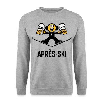 Après-Ski (Bier / Karikatur / 3C) - Unisex Pullover - Weißgrau meliert - Vorne - Alina (178cm) & Michal (187cm)