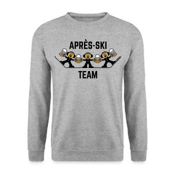 Après-Ski Team Trio (Bier / Karikatur / 3C) - Unisex Pullover - Weißgrau meliert - Vorne - Alina (178cm) & Michal (187cm)