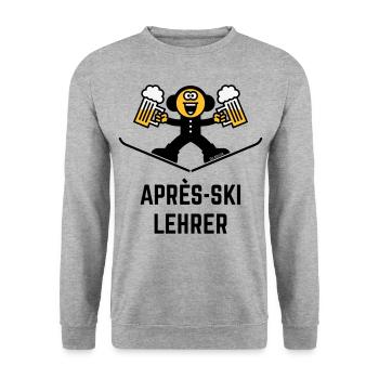 Après-Ski Lehrer (Bier / Karikatur / 3C) - Unisex Pullover - Weißgrau meliert - Vorne - Alina (178cm) & Michal (187cm)