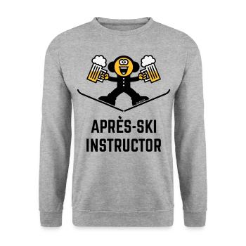 Après-Ski Instructor (Bier / Karikatur / 3C) - Unisex Pullover - Weißgrau meliert - Vorne - Alina (178cm) & Michal (187cm)