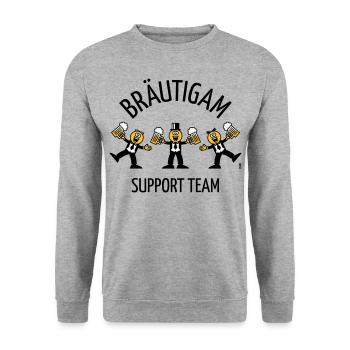 Bräutigam Support Team (JGA, Karikatur, Tanz, B) - Unisex Pullover - Weißgrau meliert - Vorne - Alina (178cm) & Michal (187cm)