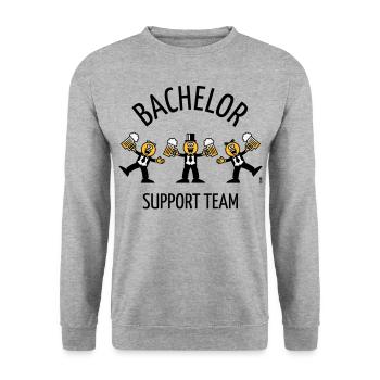 Bachelor Support Team (Karikatur / Tanz / B) - Unisex Pullover - Weißgrau meliert - Vorne - Alina (178cm) & Michal (187cm)