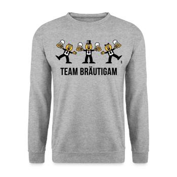 Team Bräutigam (JGA / Karikatur / Tanz / 3C / B) - Unisex Pullover - Weißgrau meliert - Vorne - Alina (178cm) & Michal (187cm)