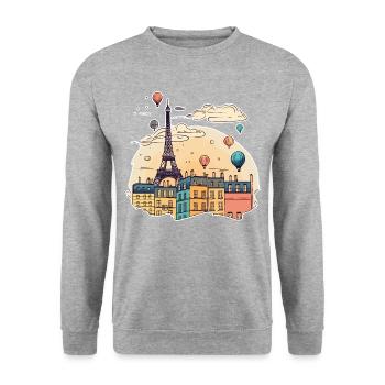 Paris France City Skyline Tour Eiffel Art - Sweat-shirt Unisexe - gris chiné - Devant - Alina (178cm) & Michal (187cm)
