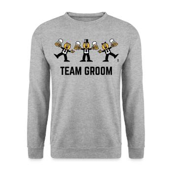 Team-Bräutigam (Junggesellenabschied, Karikatur, Tanz, 3C, B) - Unisex Pullover - Weißgrau meliert - Vorne - Alina (178cm) & Michal (187cm)