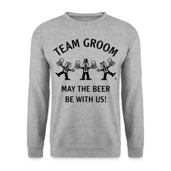 Team Groom (Caricature / Bière avec nous / 1C) - Sweat-shirt Unisexe - gris chiné - Devant - Alina (178cm) & Michal (187cm)